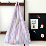 Striped Lightweight Large Capacity Canvas Bag_Cwab3094