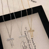 Womens Micro-Inlaid Zirconia Bow Necklace