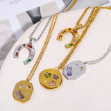 NEW STAINLESS STEEL U SHAPED ZIRCONIA NECKLACE_CWMM3824
