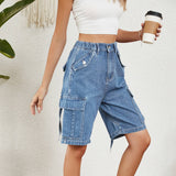 Washed Cargo Cropped Casual Shorts