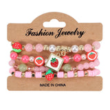 Cwmm10452_Cute Strawberry Fruit Charm Beaded Bracelet Set