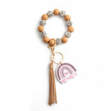 LEOPARD WOOD BEAD BRACELET HEART KEYCHAIN_CWAB5075