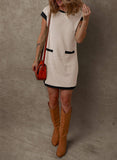 Womens Colorblock Pocket Sleeve Mini Dress