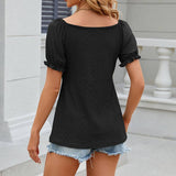 Solid Color Drawstring V-Neck Casual T-Shirt
