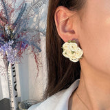 HANDMADE ROSE CHIC FRESH FABRIC STUD EARRINGS_CWMM6267