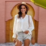 V-Neck Embroidered Lace Chiffon Shirt