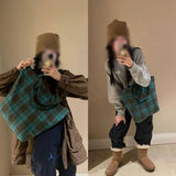 FASHIONABLE ALL MATCH WOOL PLAID SHOULDER HANDBAG_CWAB4099