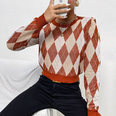 Vintage Long Sleeve Short Diamond Check Sweater