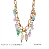 FASHION BEADED STEEL NECKLACE WITH STONE PENDANT_CWMM8842