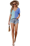 V Neck Color Matching Casual T Shirt_Cwtsts0179