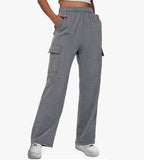 Solid Color High-Waisted Straight Leg Cargo Pants