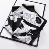 Vintage Letter Print Satin Square Scarf For Women_Cwasc0809