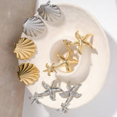DESIGN STAINLESS STEEL SHELL STARFISH EARRINGS_CWMM5730