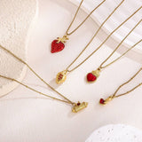 ENAMEL HEART NECKLACE WITH STRAWBERRY CHARM_CWMM8869