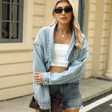 Washed Loose Long Sleeve Studded Denim Jacket
