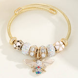 Trendy Gold Steel Bracelet With Enamel Charm_Cwmm8595