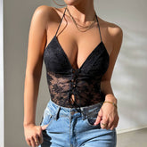 LACE DEEP V OFF SHOULDER STRAP SUSPENDER BODYSUIT_CWMM4646