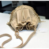 Cwab4539_Drawstring Handmade Tassel Bucket Shoulder Bag