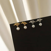 ROPE KNOT GREY PEARL STUD EARRINGS GOLD WHITE_CWAJE5038