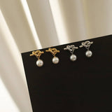 ROPE KNOT GREY PEARL STUD EARRINGS GOLD WHITE_CWAJE5038