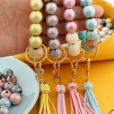 TASSEL PRINTED WOODEN BEAD KEYCHAIN_CWMM1324