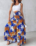 Tropical Print Retro Floral Print Wide Leg Pants