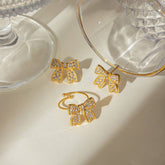 RETRO HIGH END BOW EARRINGS AND RING SET_CWAJE1887
