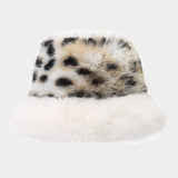 Leopard Faux Fur Bucket Hat Warm Winter Cap_Cwah04775