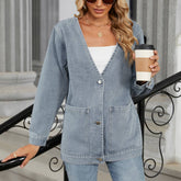 Washed Long Sleeve V-Neck Denim Coat Top
