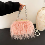 Imitation Turkey Feather Pearl Chain Plush Bag_Cwab4000