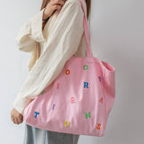 EMBROIDERED LETTER CANVAS TOTE BAG FOR WOMEN_CWAB5623