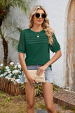 Solid Color Crew Neck Patchwork Lace Casual Top