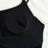 Womens Solid Color Splicing One-Piece Swimsuit