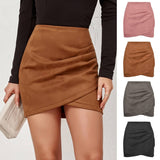 SUEDE SOLID COLOR HIP SKIRT ZIPPER SKIRT_CWAB4799