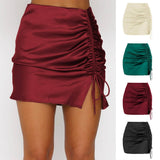 SOLID COLOR PLEATED HIP SKIRT HIGH WAIST SATINSKIRT_CWAB4808