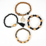 Cwmm10462_Wood Bead Rose Alloy Handmade Bracelet Set
