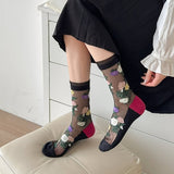 RETRO CASUAL FLORAL BLACK SOCKS_CWMS0562