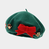 Christmas Bow Wool Beret Hat Women Warm Winter_Cwah04686