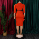 RUFFLED RETRO V NECK HIP HUGGING PENCIL DRESS_CWDSD6140