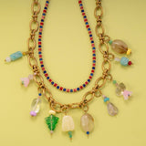 FASHION BEADED STEEL NECKLACE WITH STONE PENDANT_CWMM8842