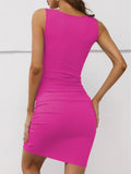 V-Neck Pleated Slim-Fit Hip Wrap Dress