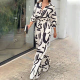 Stylish Casual Print Lapel Baggy Jumpsuit