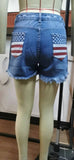 Usa Flag Print Distressed Button Fly Denim Shorts