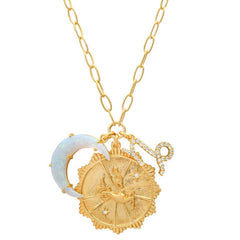 MICRO PAVED ZIRCONIA ZODIAC RUNE PENDANT NECKLACE_CWMM3760