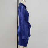 Stylish Lapel Bow Lace-Up Slim Short Shirt Dress