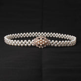 PEARL WOVEN ELASTIC BELT RHINESTONE ALLOY BUCKLES_CWABE0395