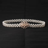 PEARL WOVEN ELASTIC BELT RHINESTONE ALLOY BUCKLES_CWABE0395