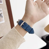 IWATCH9 1 TIBETAN SILVER DENIM LEATHER STRAP_CWWW0069