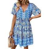 Stylish Loose Boho Print Mid-Length Dress
