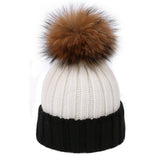 Women¡¯S Knit Two-Tone Pom Beanie Winter Hat_Cwah04990